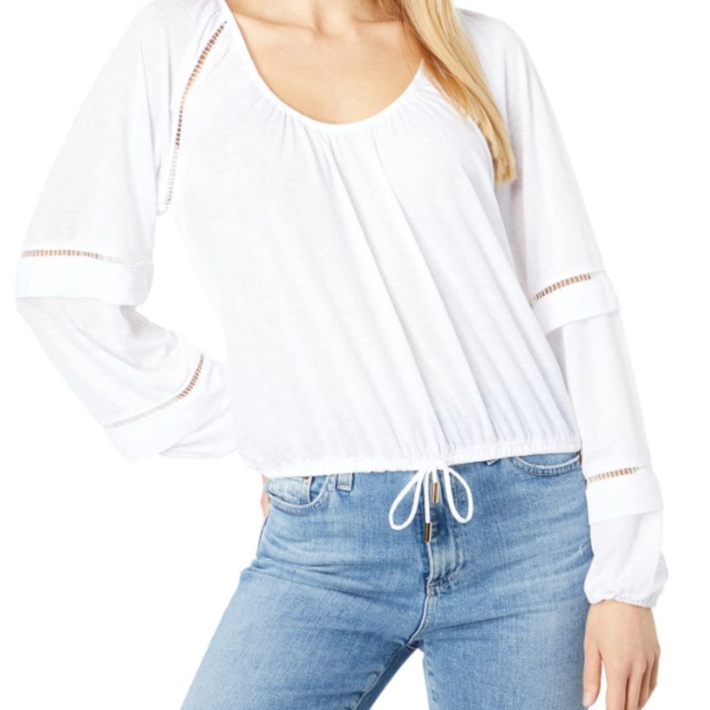 bishop + young White Tie Front Long Sleeve Blouse, Kiki Drawstring Tee, Pure,NWT